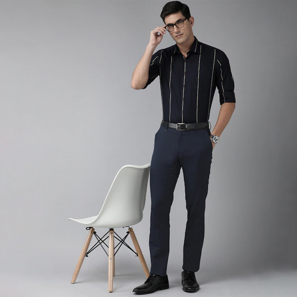 Men Checked Slim Fit Formal Trousers