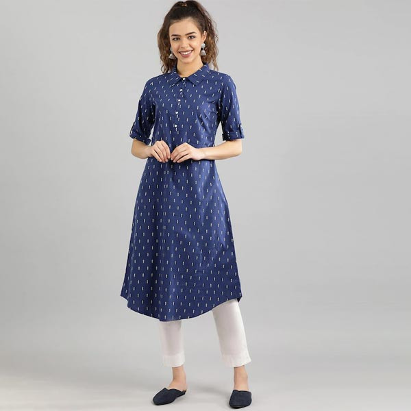 Women Blue Geometric Kurta