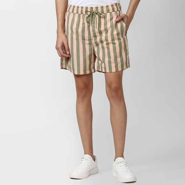 Men Green & Peach-Coloured Striped Swim Bottoms