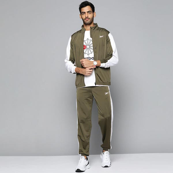 Men Olive Green Solid Workout Tricot Tracksuits