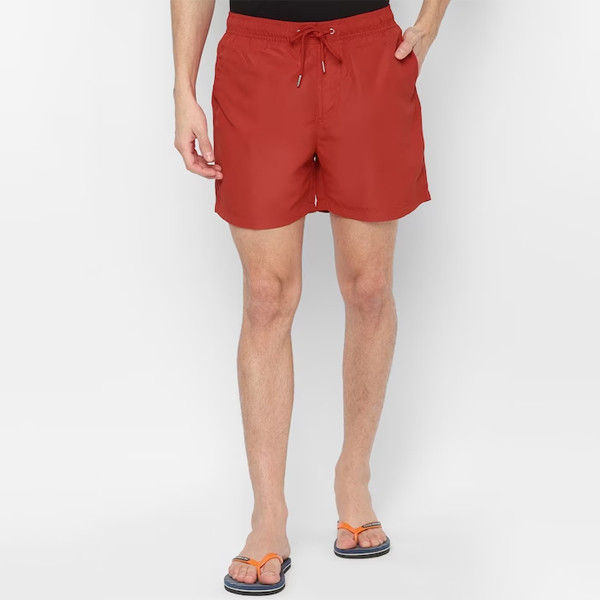 Men Red Solid Swim Shorts