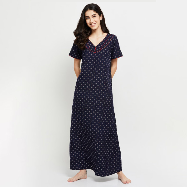 Women Ethnic Motifs Printed Maxi Nightdress