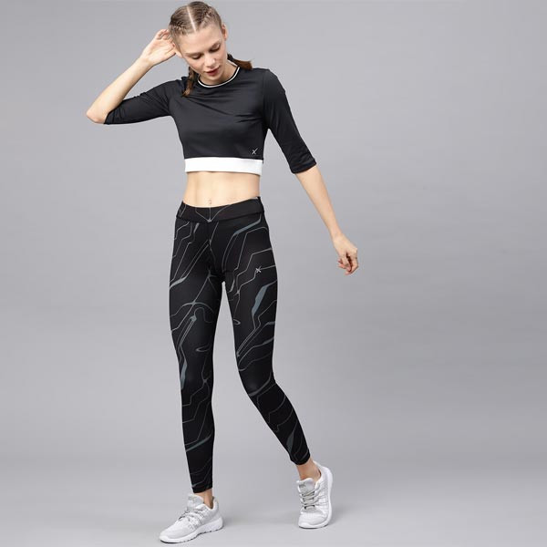 Women Black Printed RAPID-DRY Tights