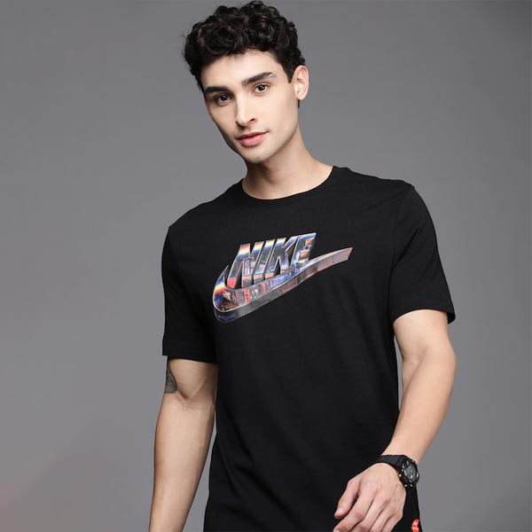 Men Black Brand Logo Applique Pure Cotton AS M NSW TEE WORLDWIDE HBR FS T-shirt