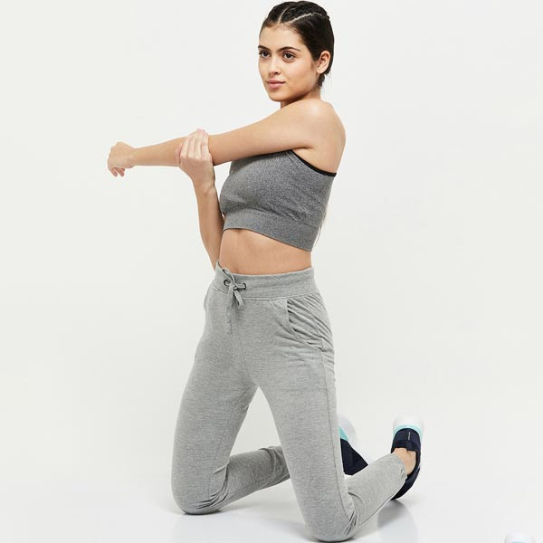 Women Grey Melange Solid Cotton Joggers