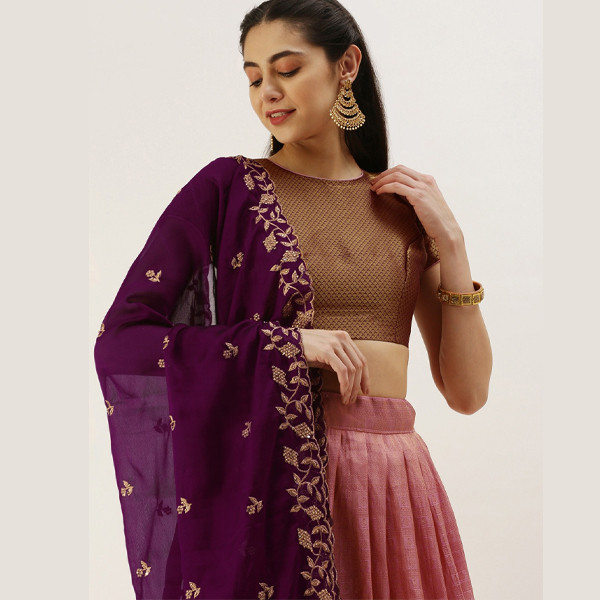 Thread Work Unstitched Lehenga & Blouse With Dupatta