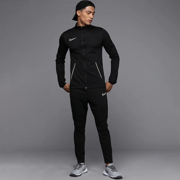 Men Black Brand Logo Embroidered Dri-FIT Knit Soccer Tracksuit