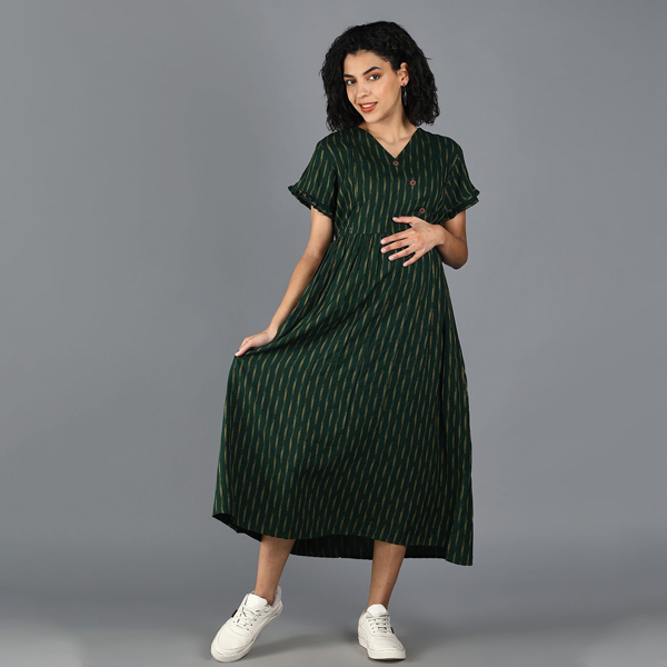 Green Maternity Empire Midi Dress