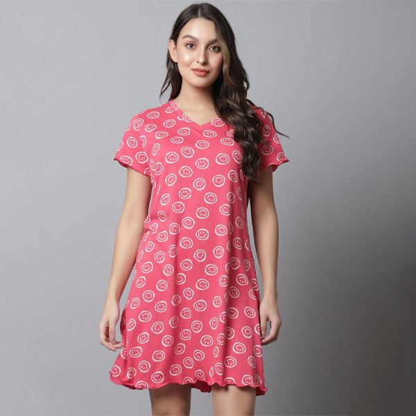 Conversational Printed V-Neck Nightdress