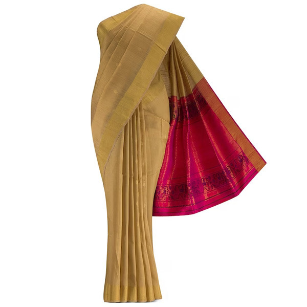 Beige & Mustard Woven Design Silk Blend Saree