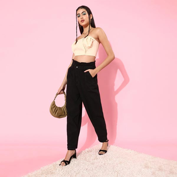 Women Stylish Black High-Rise Relaxed Fit Stretchable Jeans