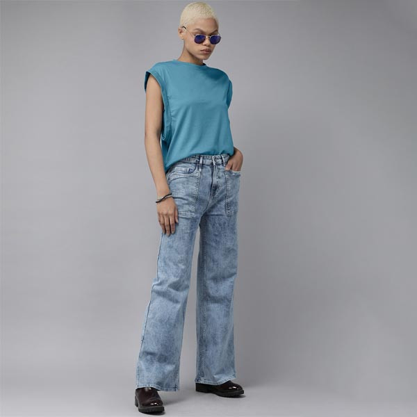 Blue Extended Sleeves Top