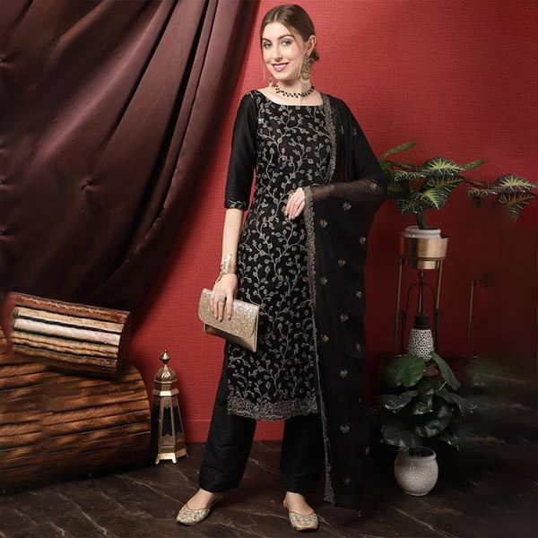 Embroidered Zari Unstitched Dress Material
