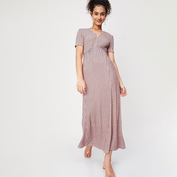 Women Pink Striped Maxi Dress