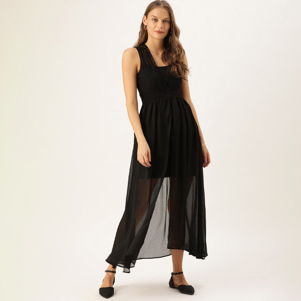 Women Black Solid Maxi Dress