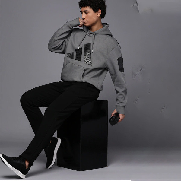 Men Charcoal Grey BOA Cover Up Printed Hooded Training Sweatshirt
