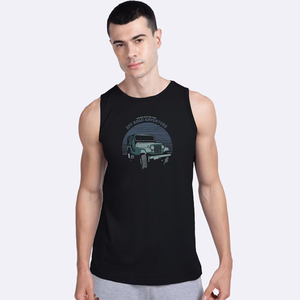 Men Black & Grey Printed Basic Innerwear Vest