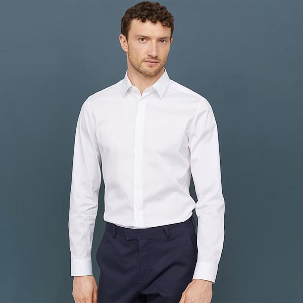 Men White Solid Stretch Shirt Slim Fit 1