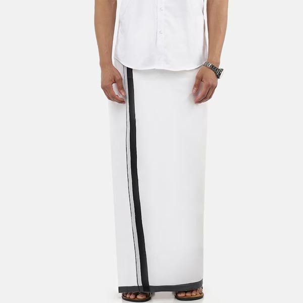 Men Pure Cotton Double layer White Dhoti with Black border