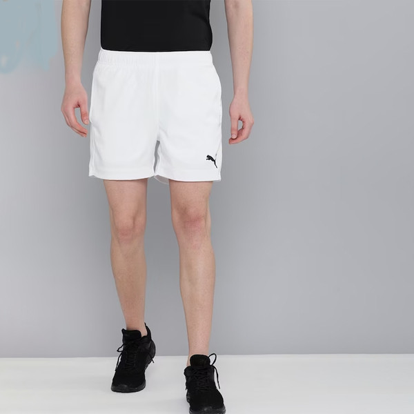 Men White Solid Regular Fit Sports Shorts