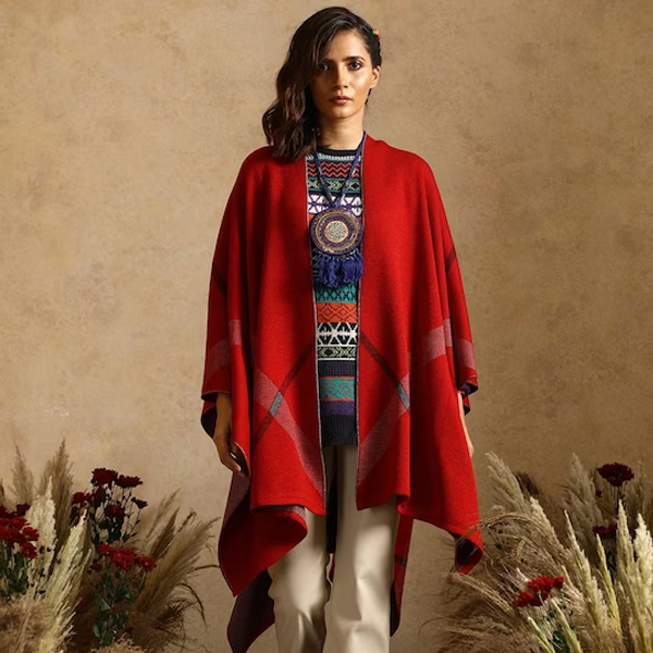 Women Asymmetric Closure Wool Cape Jacket